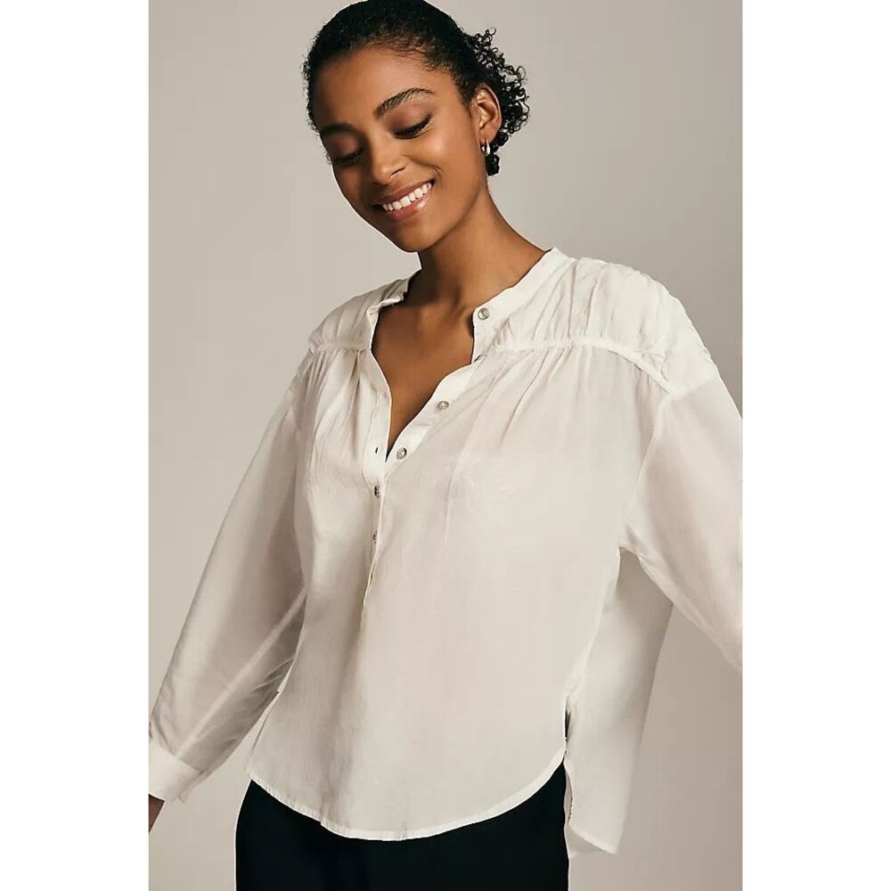 Anthropologie Pilcro Henley Blouse In White Size XL